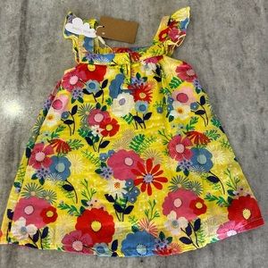 Angel Dear 100% Cotton Yellow Floral Summer Dress Size 12-18mo.